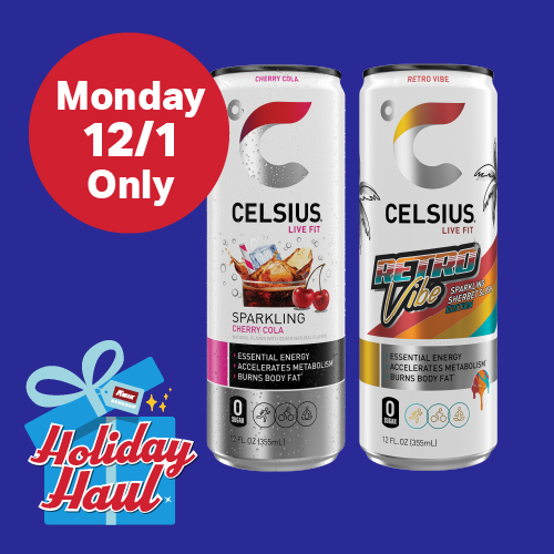 Monday 12/1 Only: Free Celsius with Any In-Store Purchase